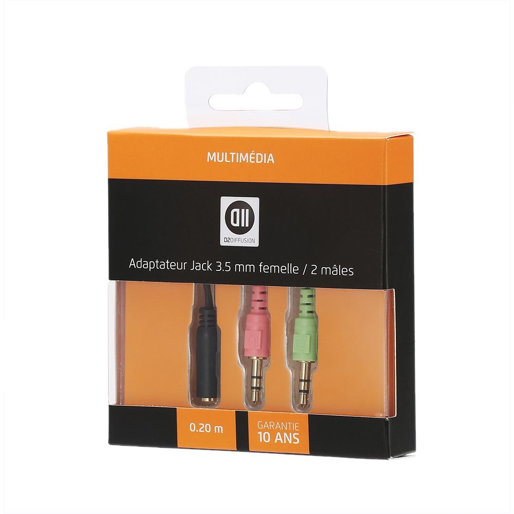 D2 Diffusion Adaptateur 1JK F/2JK M 3.5mm 0.20cm utilisation avec des casques micro