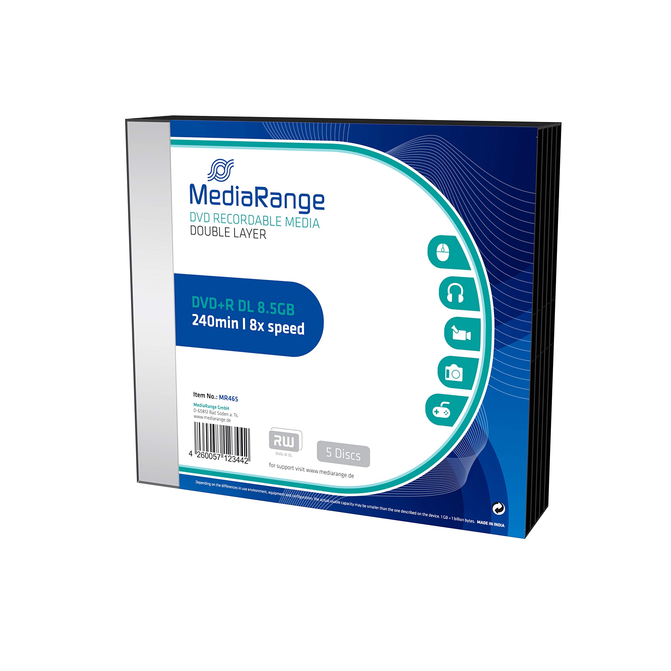MediaRange DVD+R 8.5GB   5pcs Pack Double Layer 8x Slim