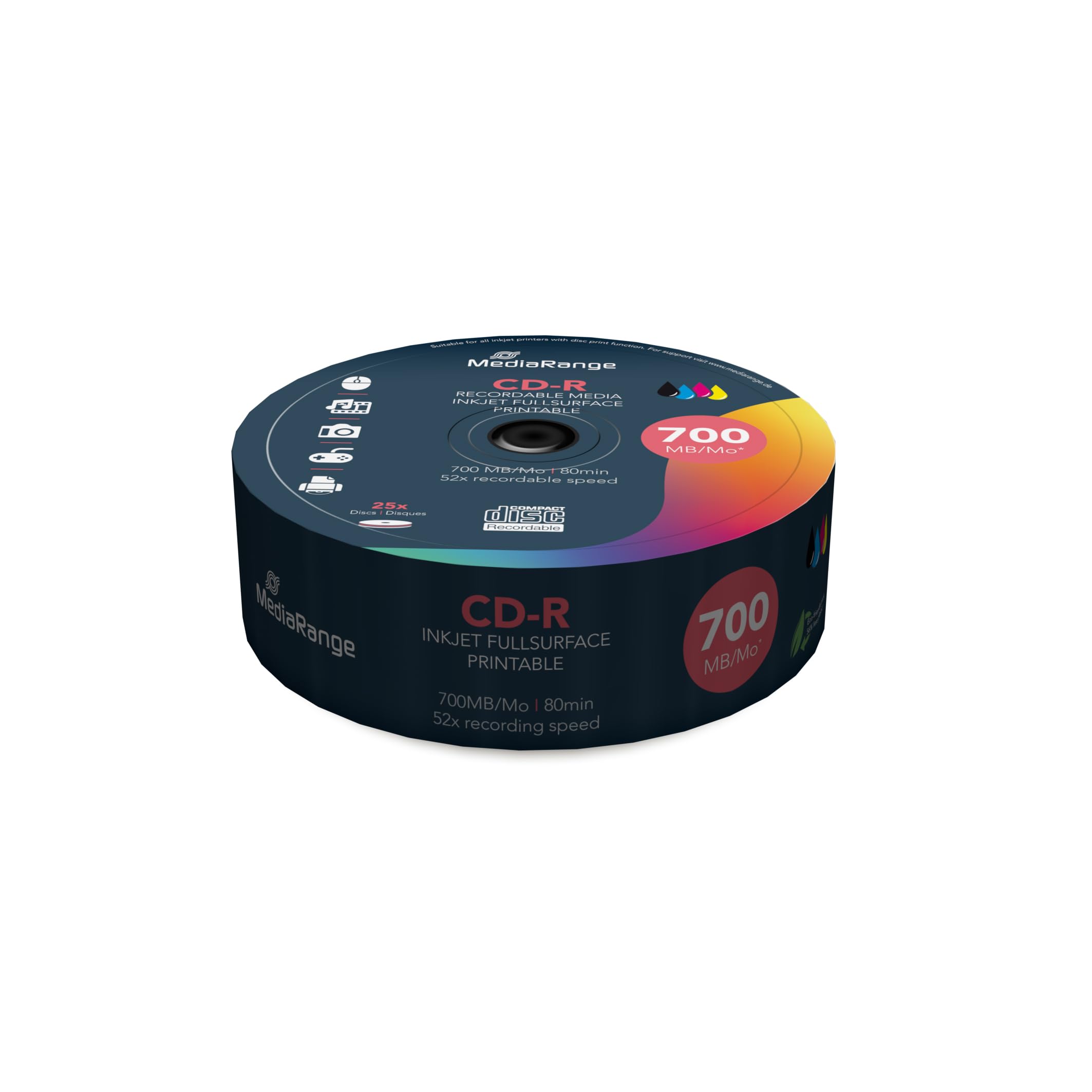 MediaRange CD-R 700MB  25pcs Spindel 52x Inkjet Printable