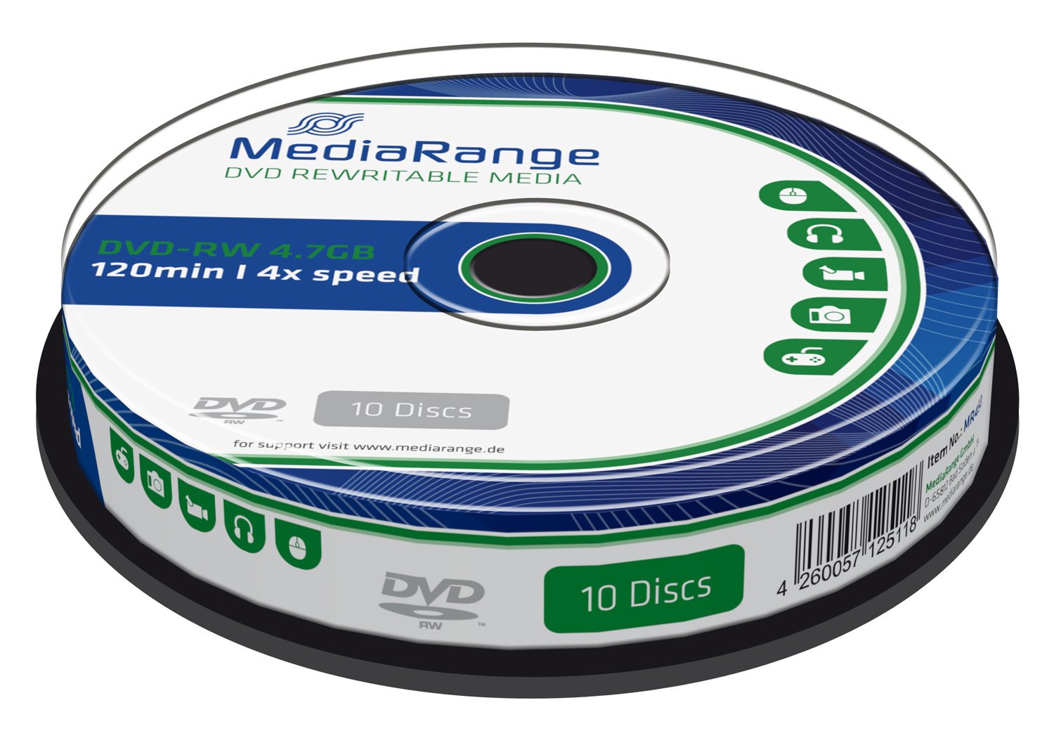 MediaRange DVD-RW 4,7GB 10pcs Spindel 4x
