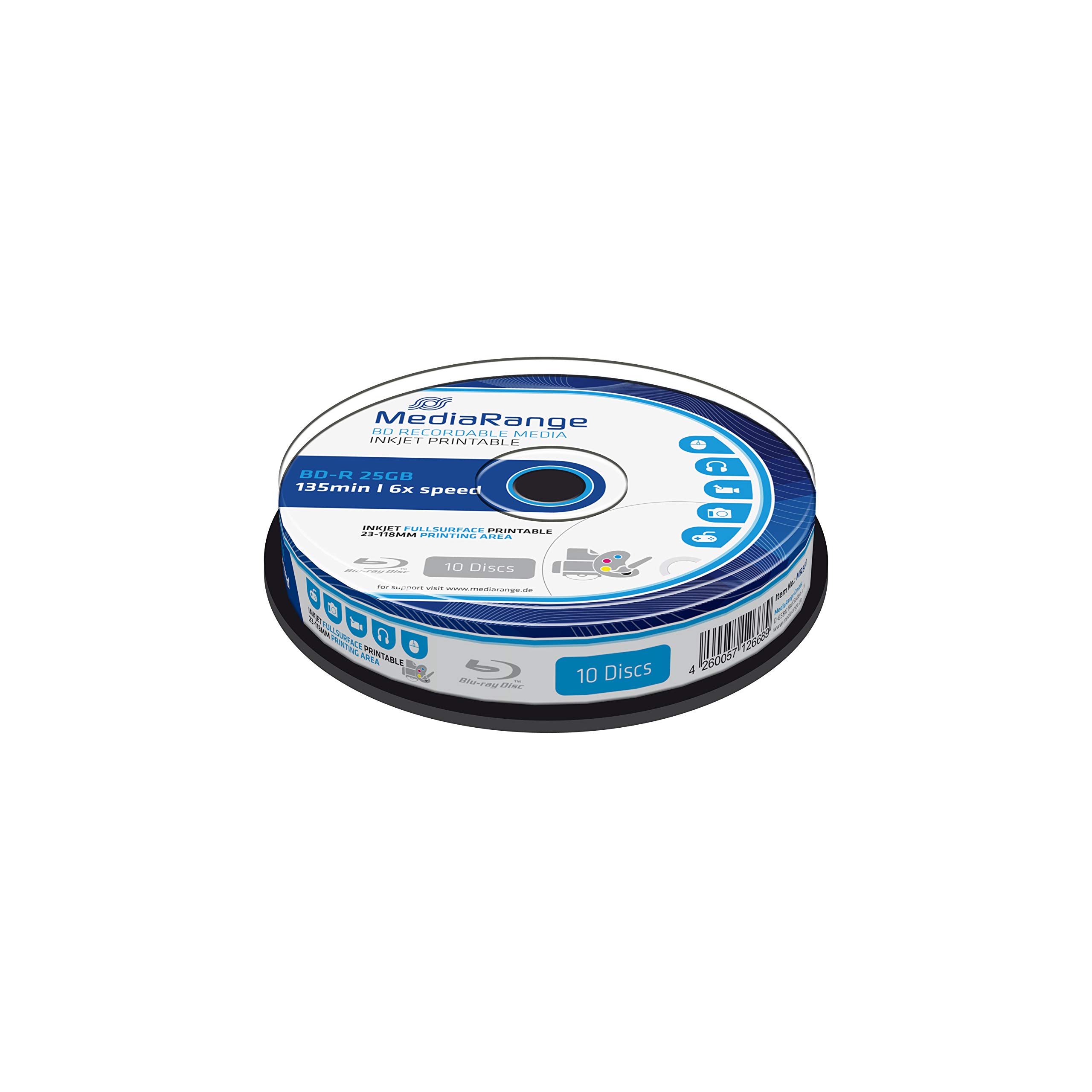 MediaRange Bluray 25GB 10pcs BD-R Spindel Injekt Prin. 6x