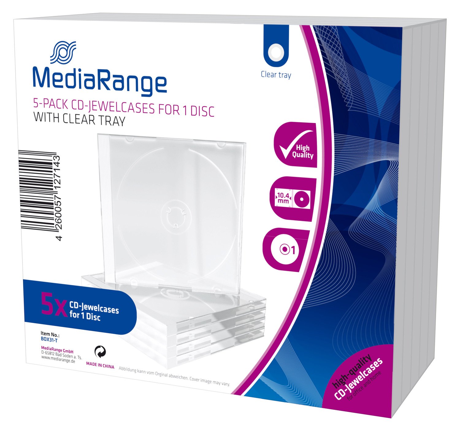 MediaRange CD Leerbox 5pcs Single clear retail