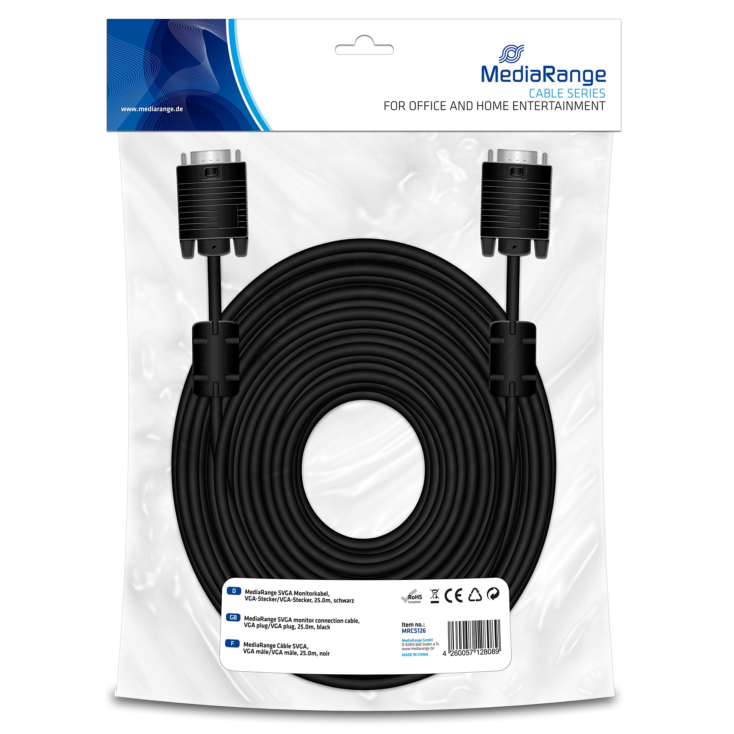 MediaRange VGA-Kabel Anschl. HD 15pin St/St 25.0m schwarz