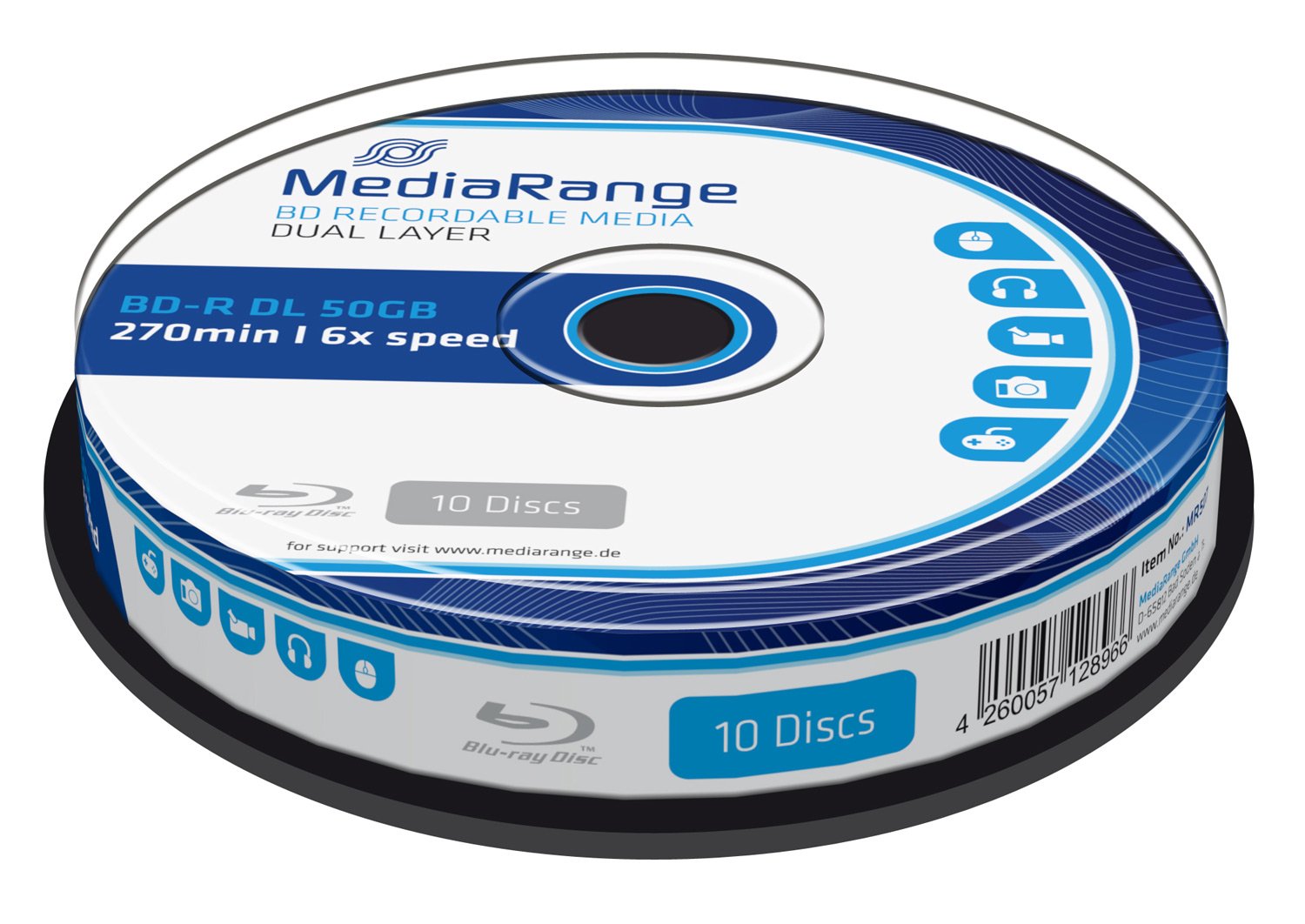 MediaRange Bluray 50GB 10pcs BD-R cake 6x Double Layer