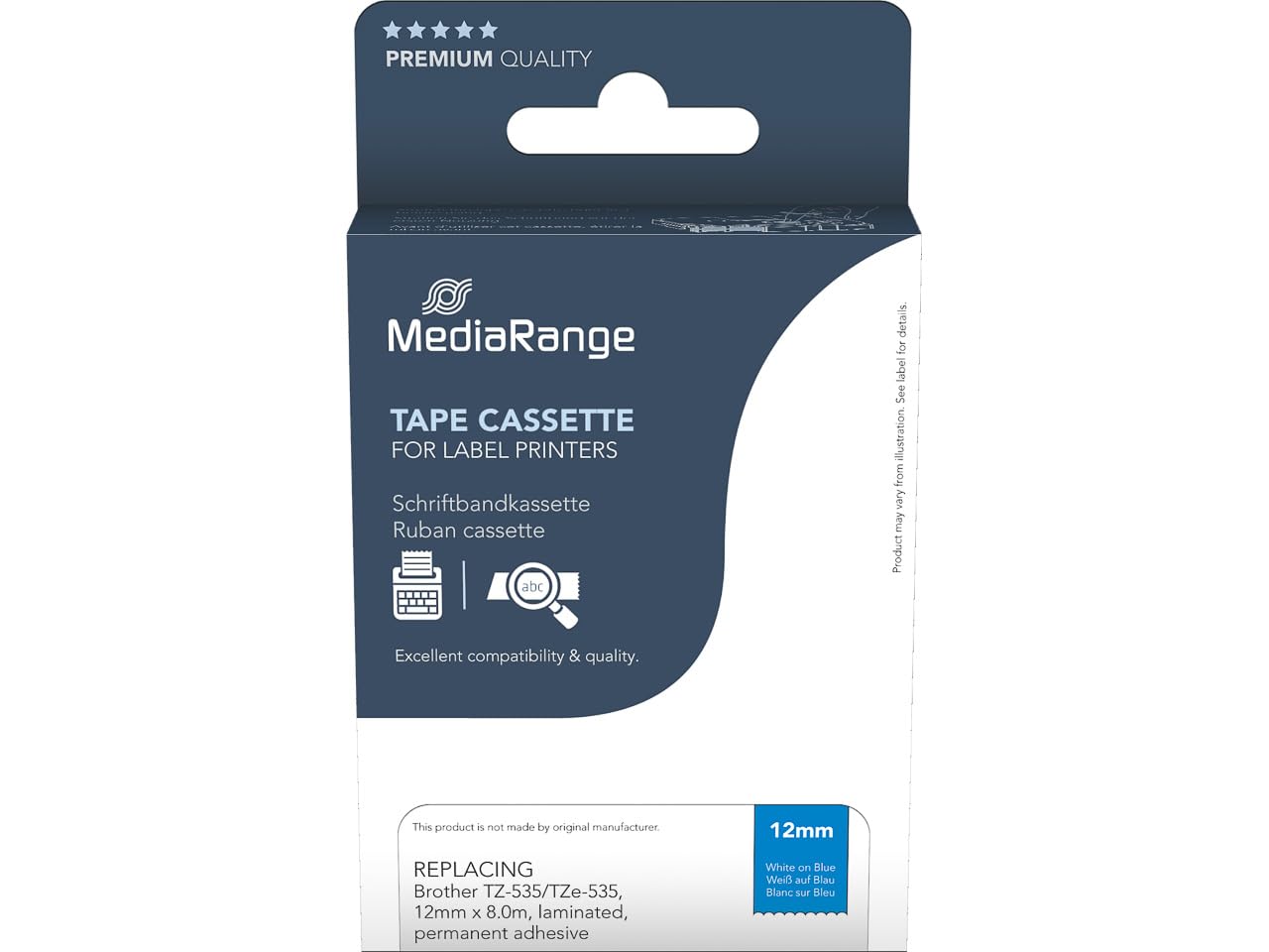 MediaRange Schriftbandka. Brother TZ-535/TZe-535 12mm 8m ws