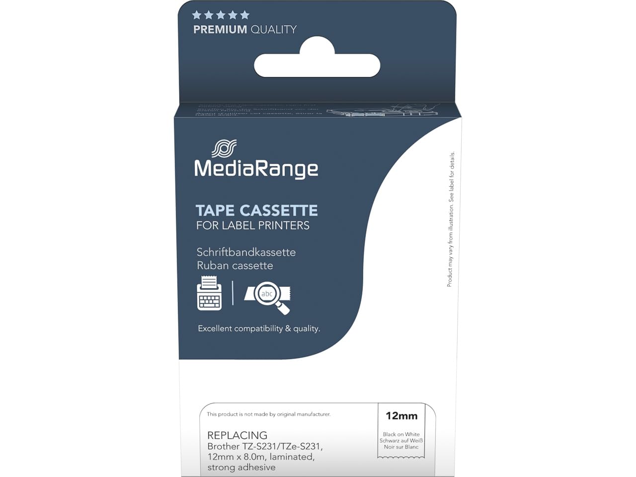 MediaRange Schriftbandka. Brother TZ-231/TZe-231 12mm 4m sw