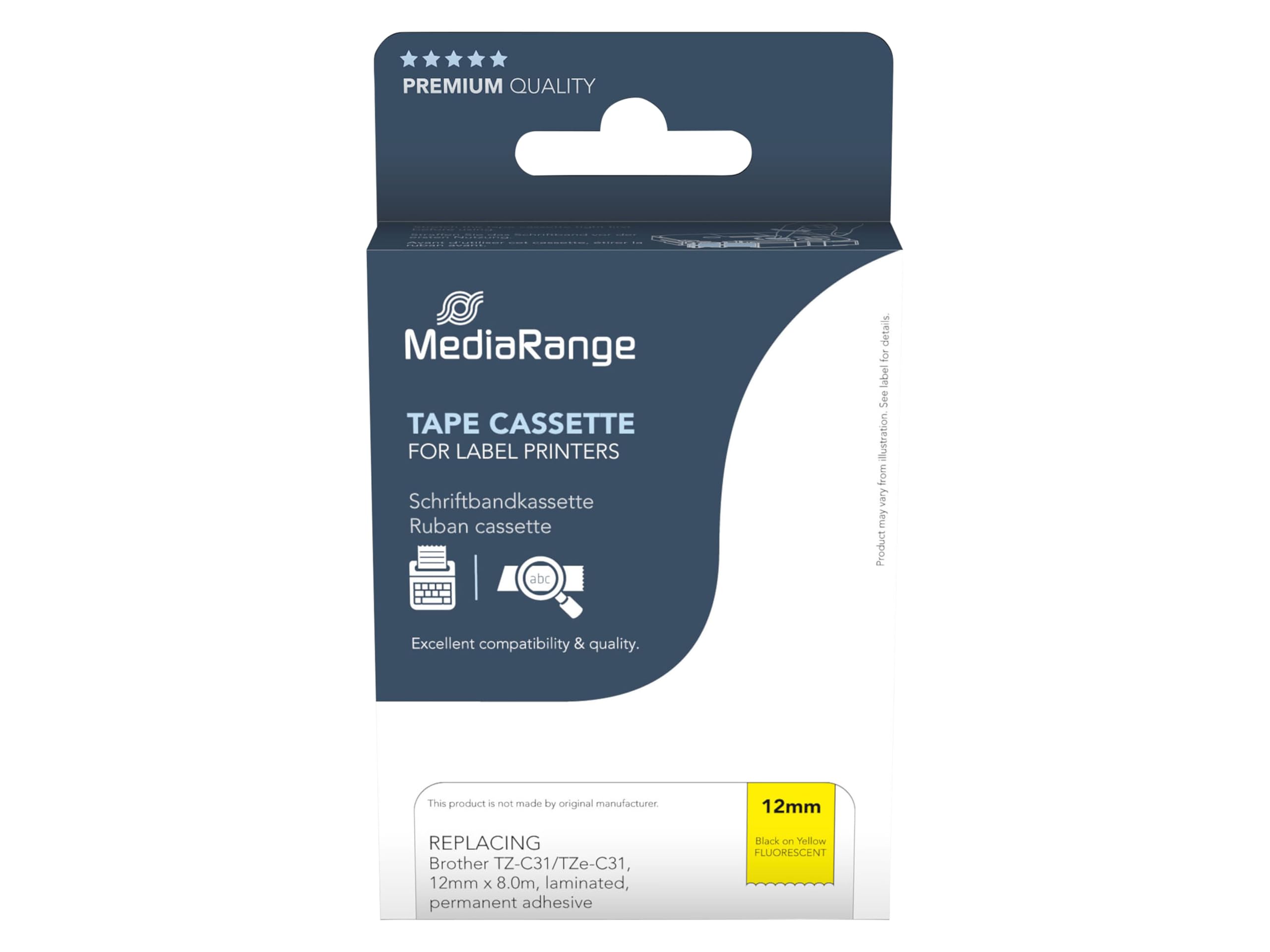 MediaRange Schriftbandka. Brother TZ-C31/TZe-C31 12mm 8m sw
