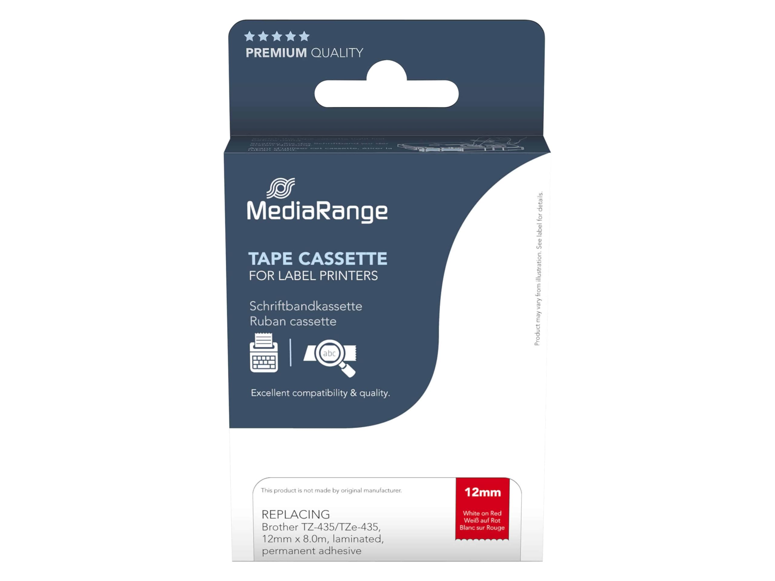 MediaRange Schriftbandka. Brother TZ-435/TZe-435 12mm 8m ws