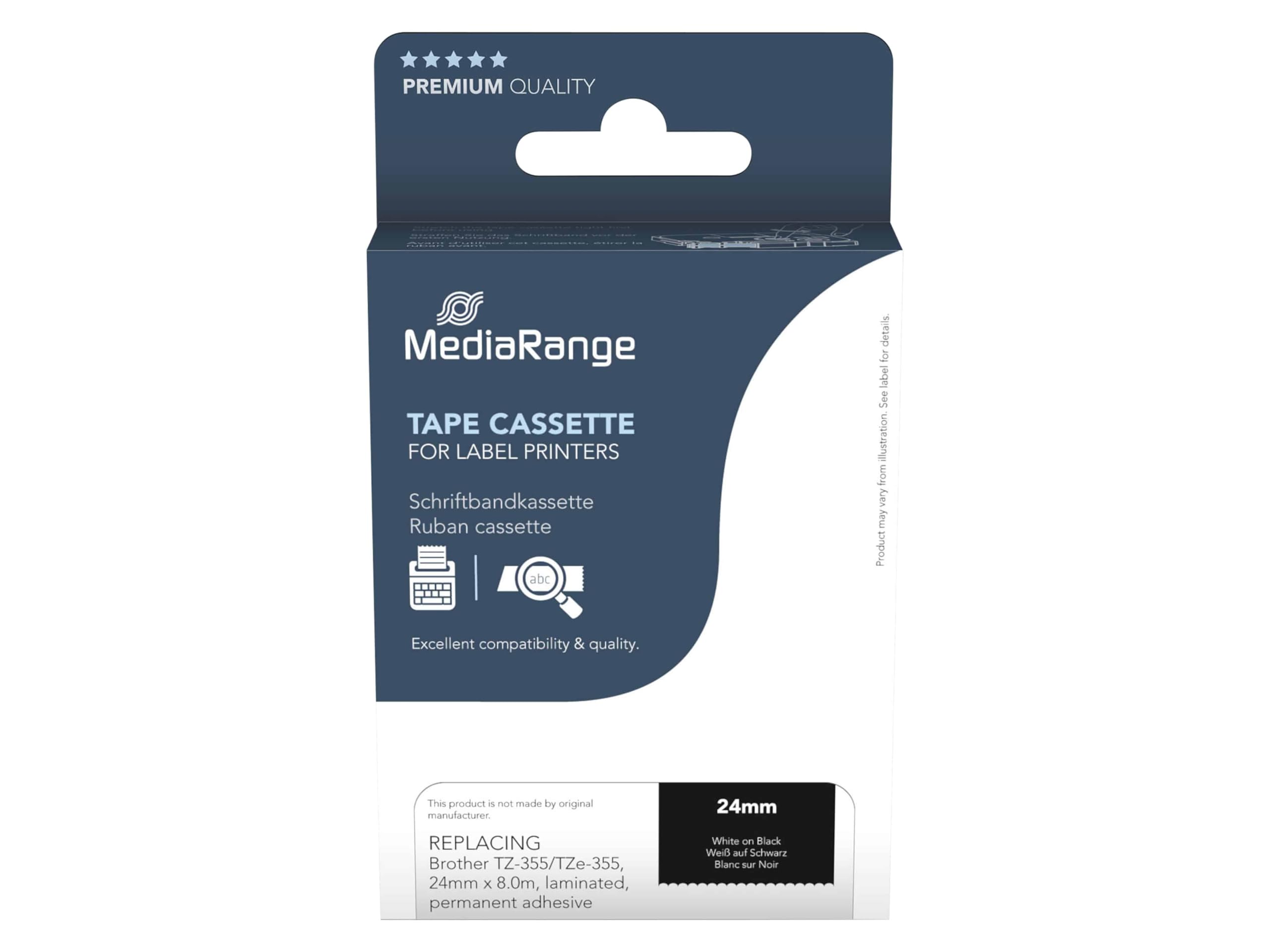 MediaRange Schriftbandka. Brother TZ-355/TZe-355 24mm 8m ws