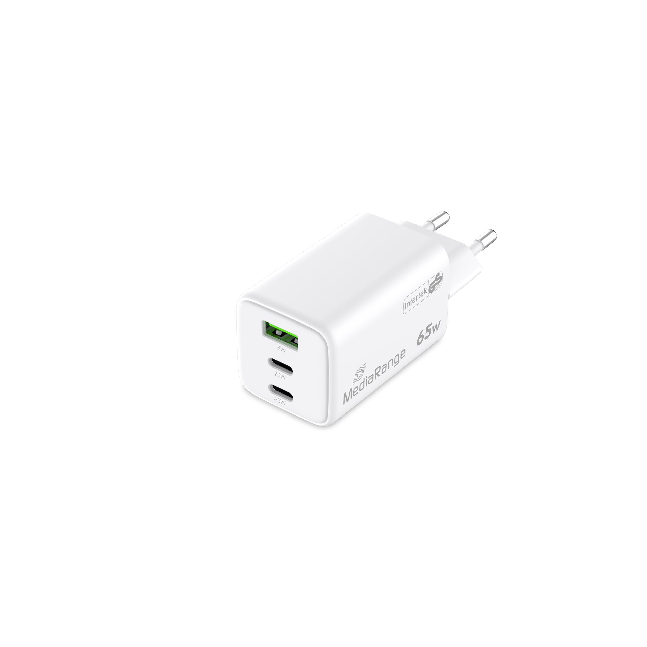 MediaRange Ladegerät 65W 3-Port 1x USB-A/2x USB-C GaN, weiß