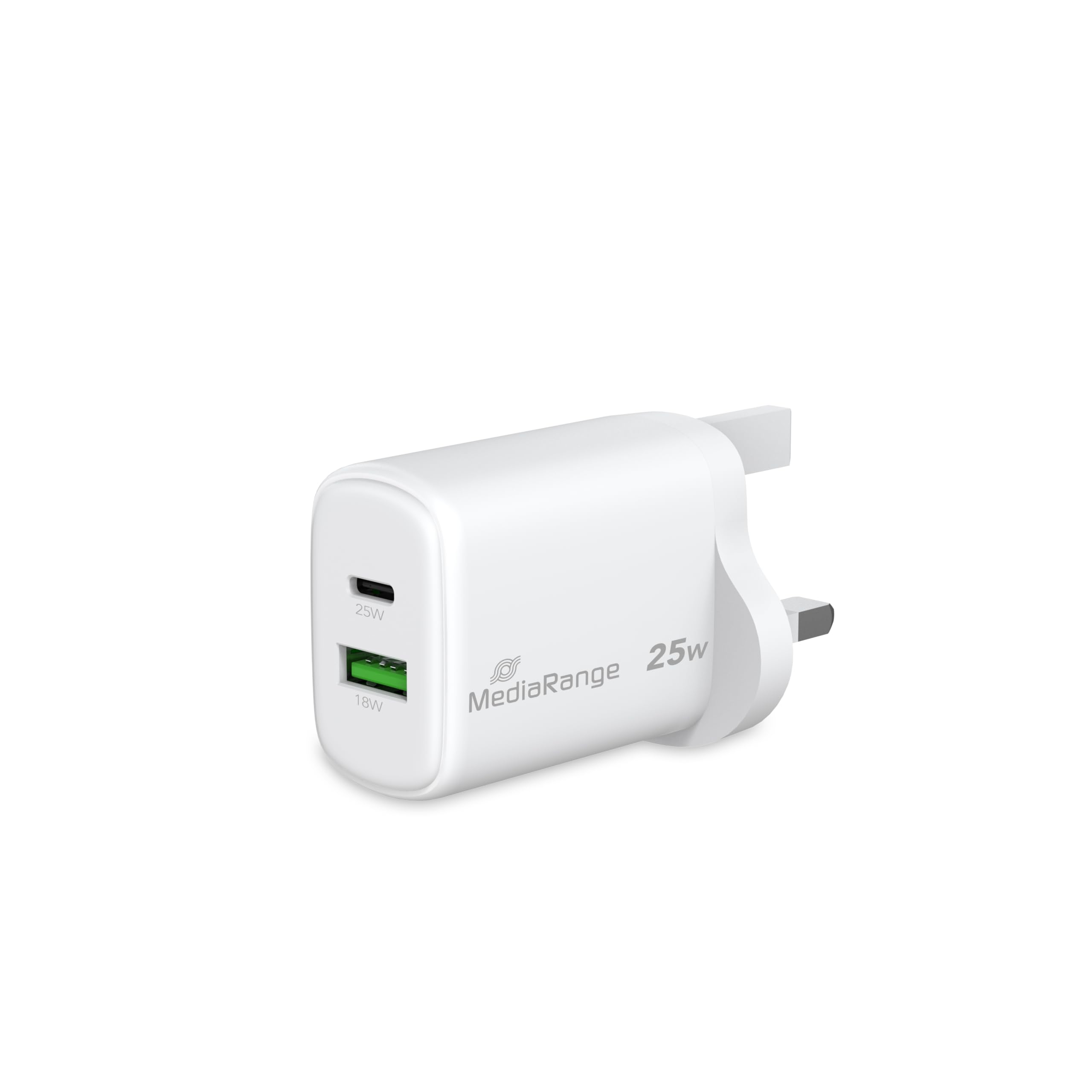 MediaRange Ladegerät 25W 2-Port 1x USB-A/1x USB-C UK, weiß