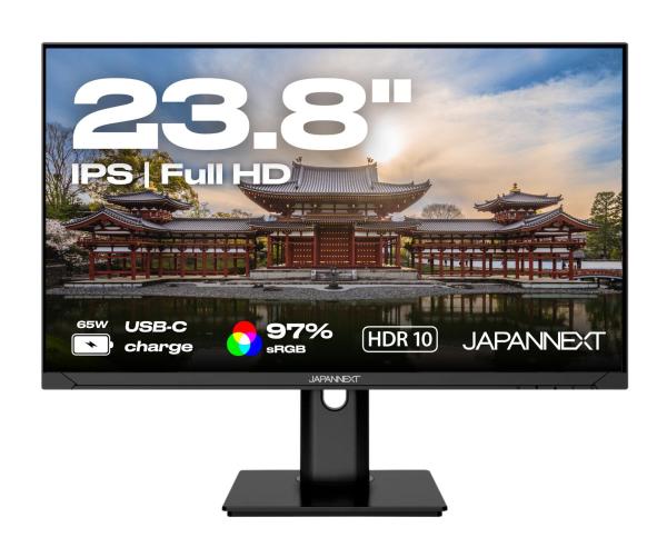JAPANNEXT JN-IPS238FHDR-C65W-HSP 23.8p Monitor FHD 1920x1080 75Hz IPS 300cd/m2 HDR HDMI DP USB-C 65W