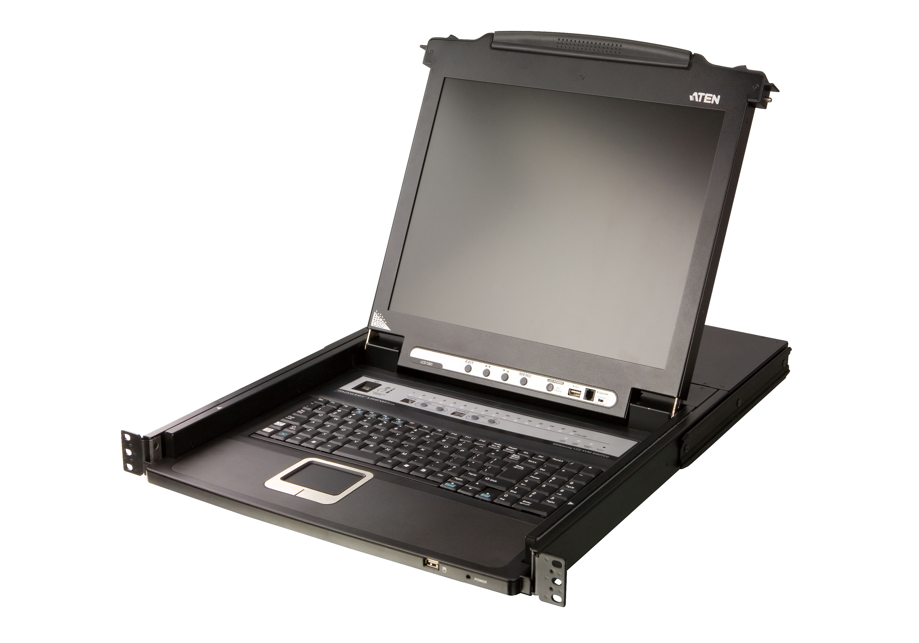 Aten 8-Port Single Rail 17i Widescreen LCD KVM Switch with USB Peripheral Support Broadcast Mode Daisy Chain and External Console (USB