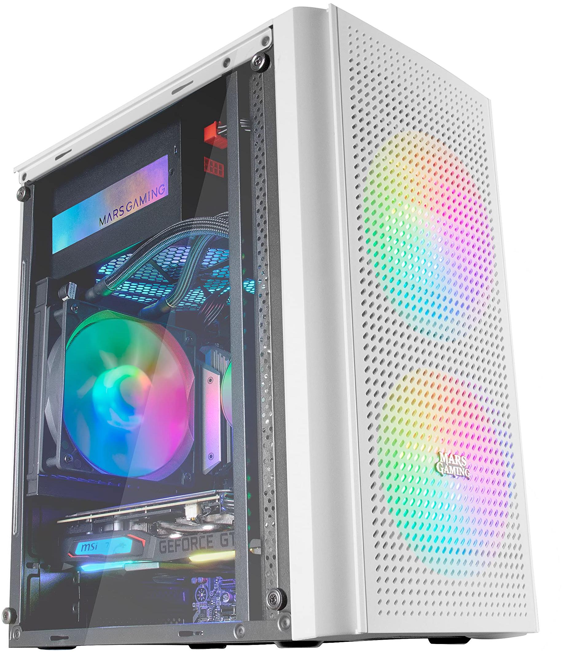 MARS GAMING Boitier Mini Tour Micro ATX MC300 RGB avec panneau vitré (Blanc)