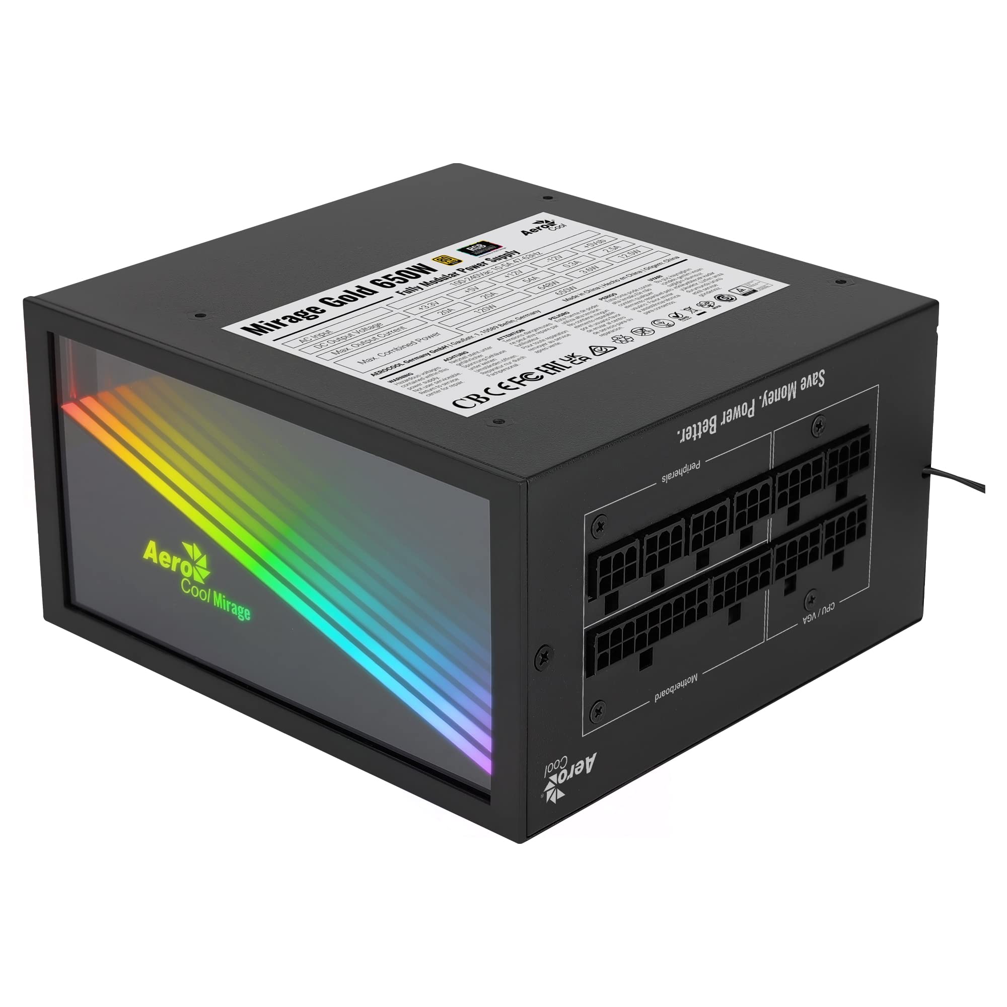 AEROCOOL Alimentation ATX Mirage Gold M RGB - 650W (Noir)
