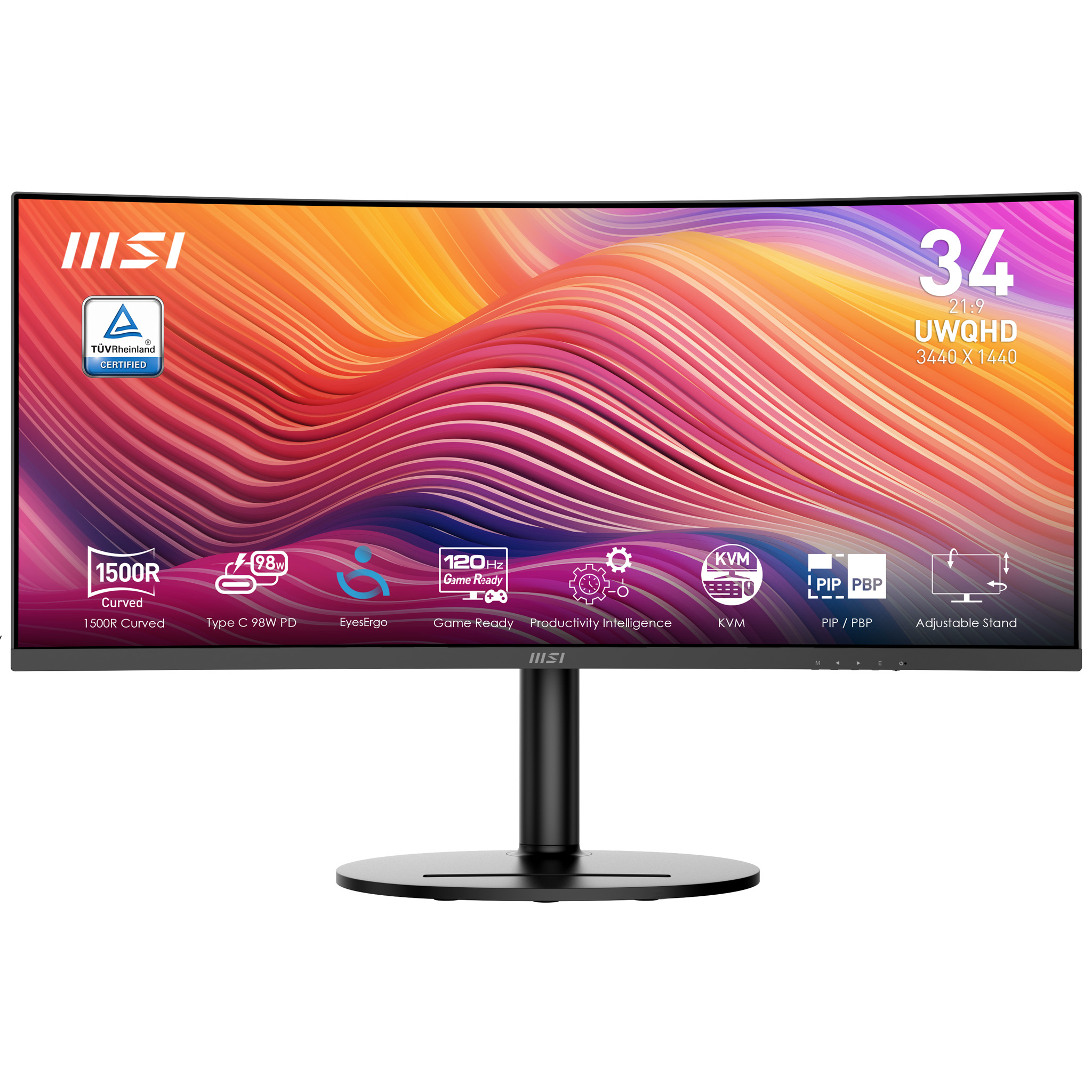 MSI Modern MD342CQP Black 34i VA Non-touch 3y Warranty 120Hz 4ms 2xHDMI DPTilt Swive Height Pivot 2 Speaker
