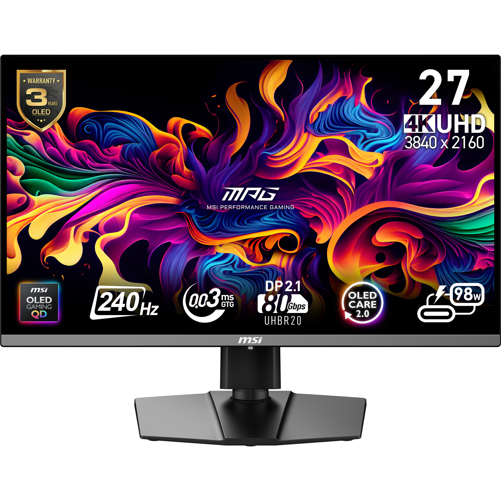 MSI MPG 272URXDE QD-OLED, 27 Pouces Gaming Monitor, 4K, 240Hz, OLED, G-SYNC Compatible