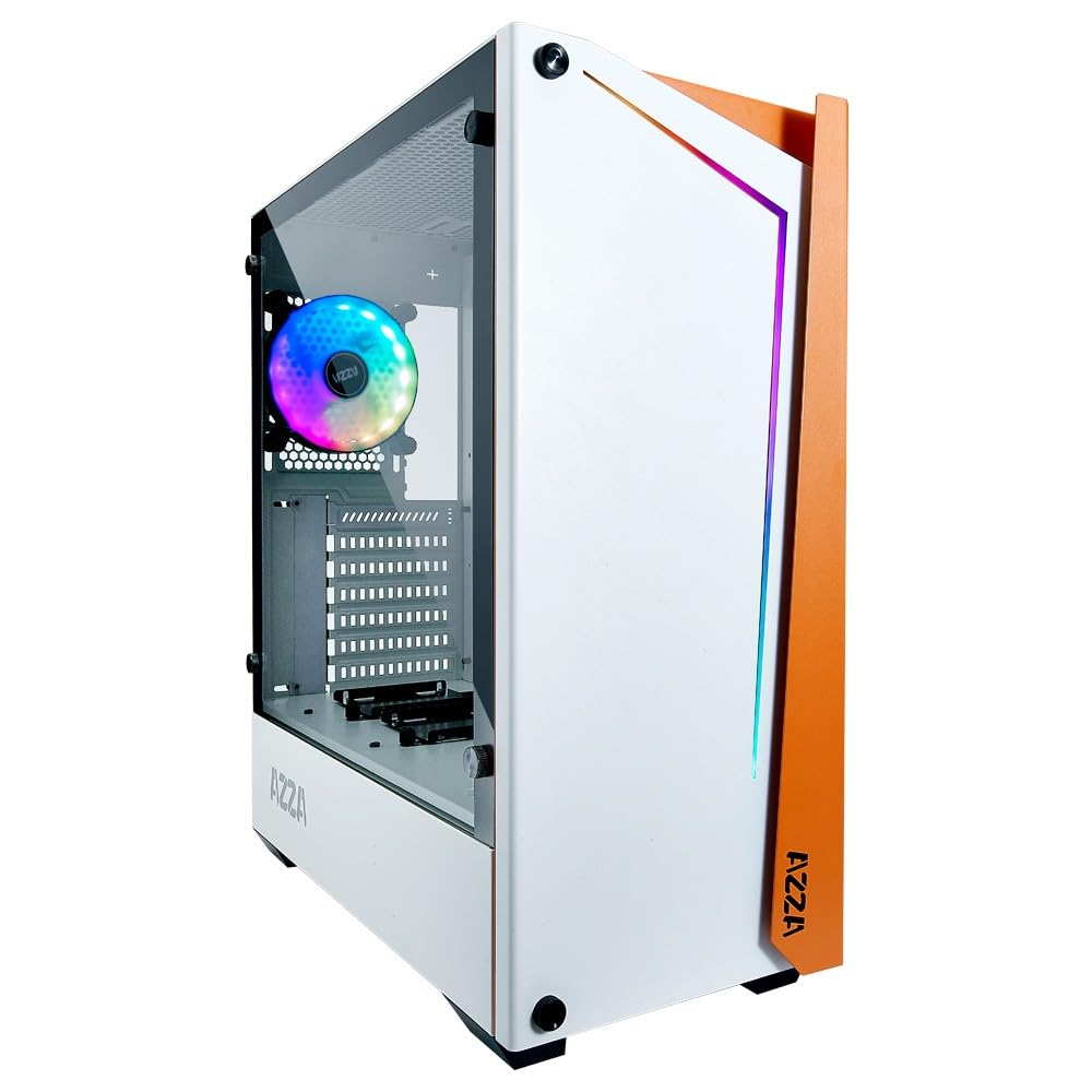 Azza Boitier Moyen Tour ATX Apollo RGB avec panneau vitré (Blanc/Orange)