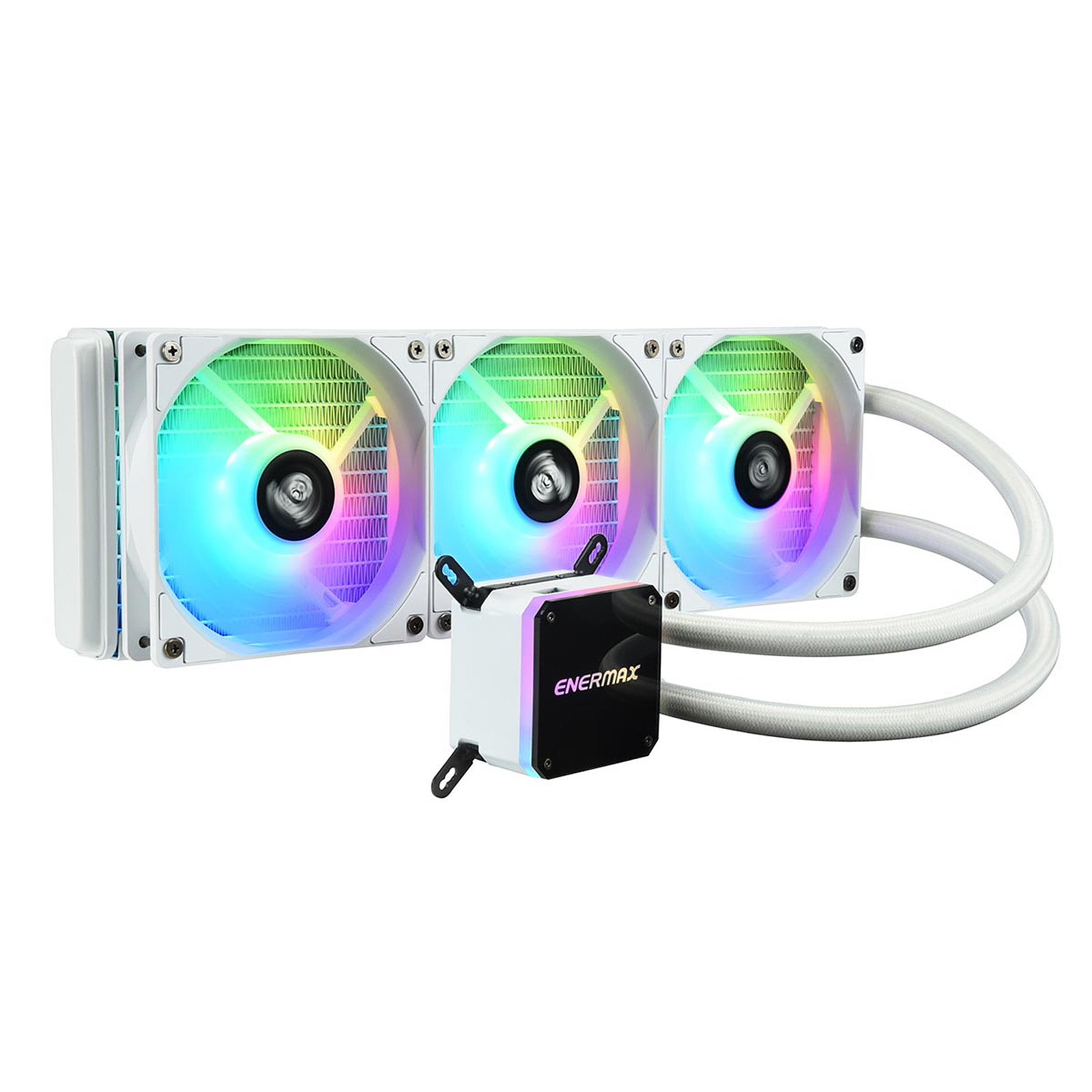Enermax Enermax LIQMAX III ARGB 360 ELC-LMT360-ARGB (Blanc) est un watercooling pour processeur conçu par Enermax pour offrir des performances de refroidissement exceptionnelles tout en ajoutant une touche d'éclairage ARGB à votre configuration. Avec son