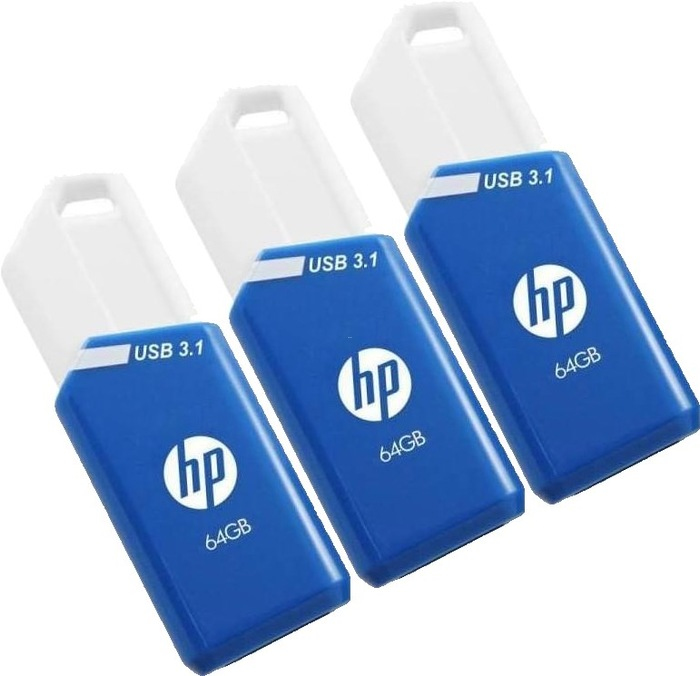 HP x755w Triple Pack Clé USB 64 Go USB Type A 3.2 Gen 1 75 Mo/s Glissière Bleu Blanc