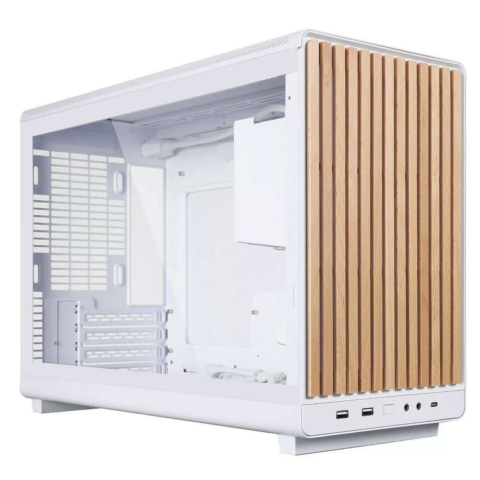 LIAN LI A3-mATX Glass (Blanc/Bois Foncé)