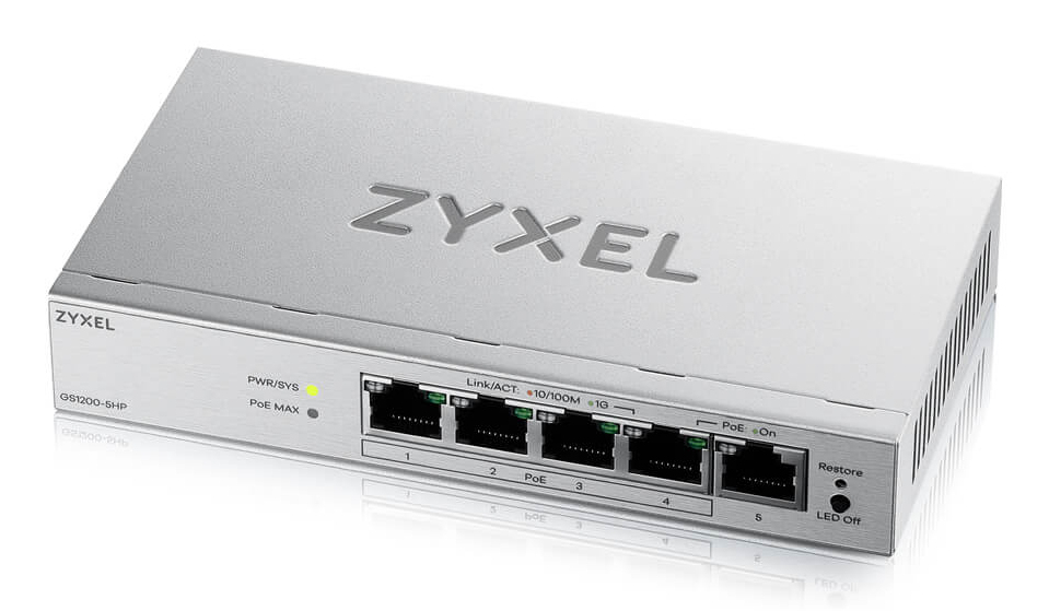 ZyXEL GS1200-5HP v3 5 Port Gigabit PoE+ webmanaged Desktop Switch 4x PoE 68Watt