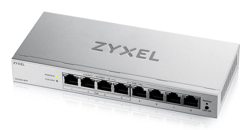 ZyXEL GS1200-8HP v3 8 Port Gigabit PoE+ webmanaged Desktop Switch 4x PoE 68Watt