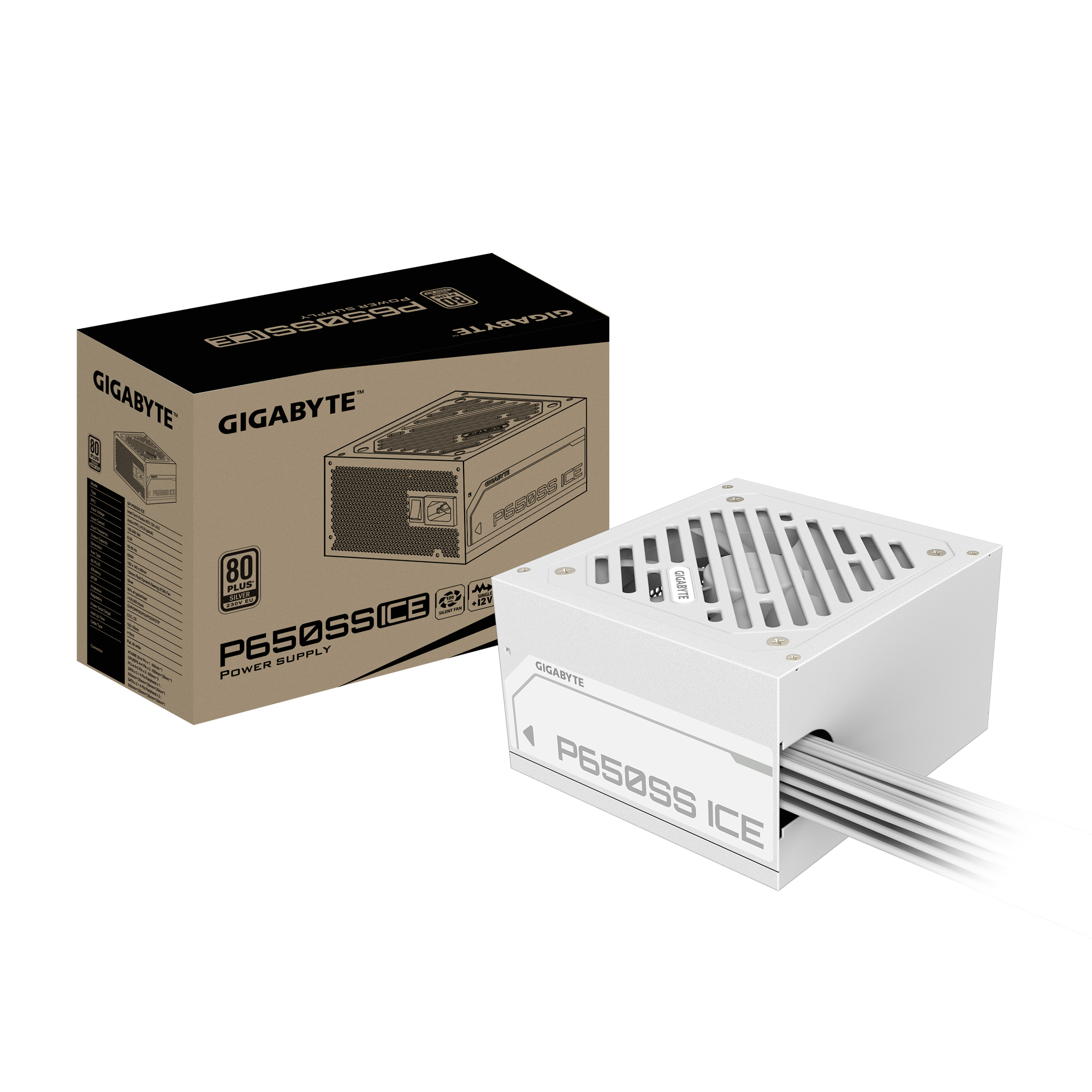 Gigabyte Alimentation 650 W 80 PLUS Silver ATX 3.0 PCIe 5.0, blanche, non modulaire