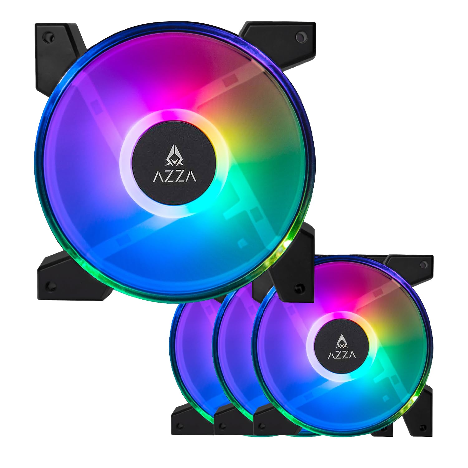 Azza Lot de 4 Ventilateurs boitier Hurricane II RGB - 12cm (Noir)