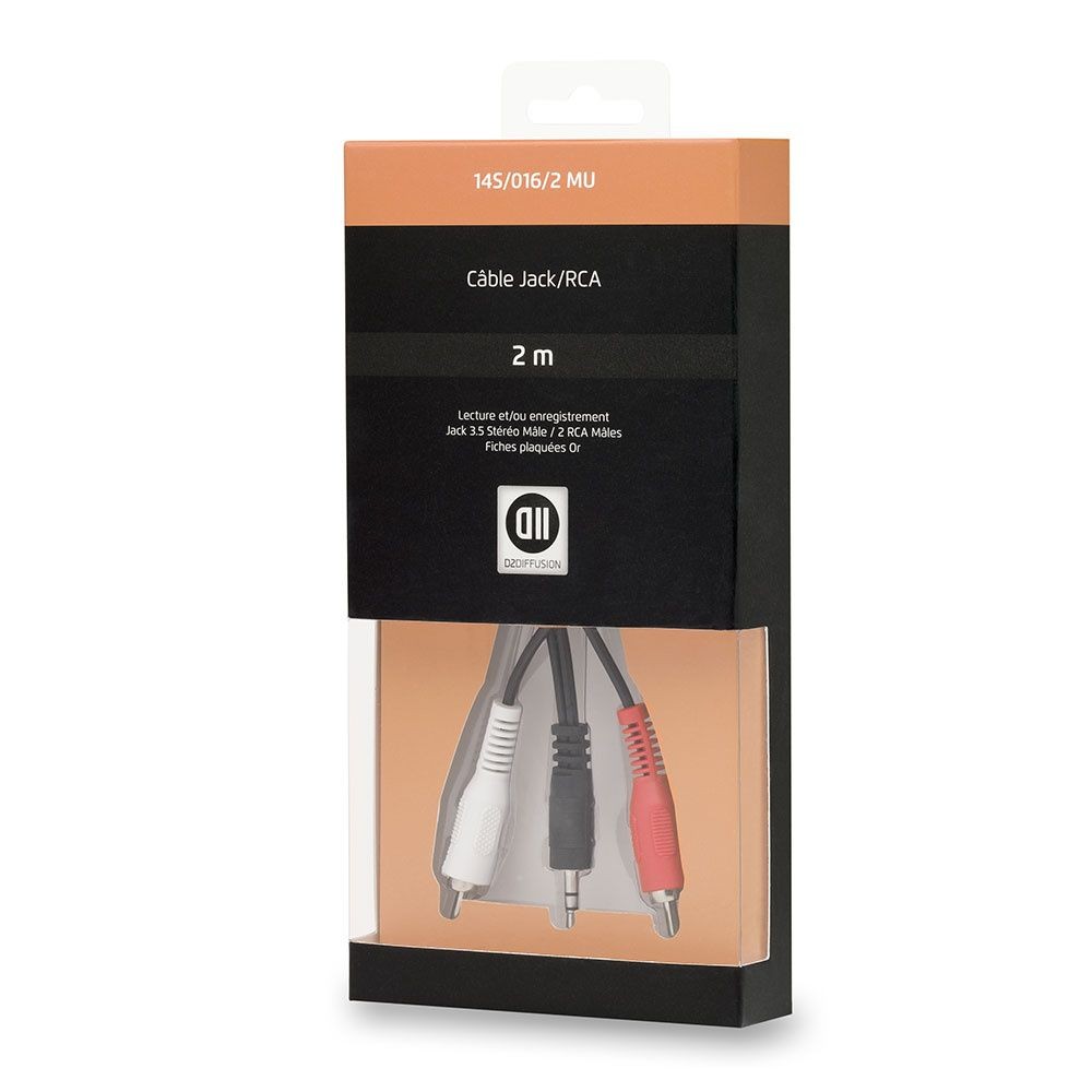 D2 Diffusion C ble Jack m le/2RCA m le 2 m noir