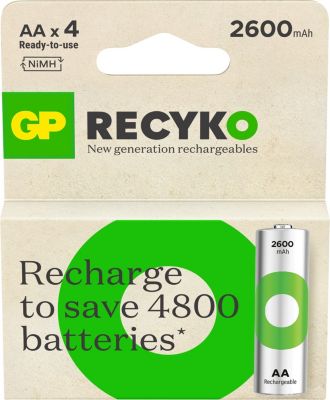 GP Batteries Pile rechargeable  AA ReCyckO lot de 4 2600mAh