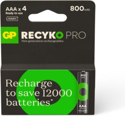 GP Batteries Pile rechargeable  AAA ReCyckO PRO lot de 4 800mAh