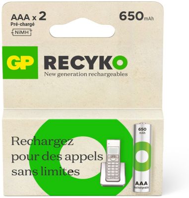 GP Batteries Pile rechargeable  AAA ReCyckO 650 mAh lot de 2