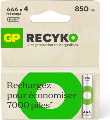 GP Batteries Pile rechargeable  AAA ReCyckO lot de 4 850mAh