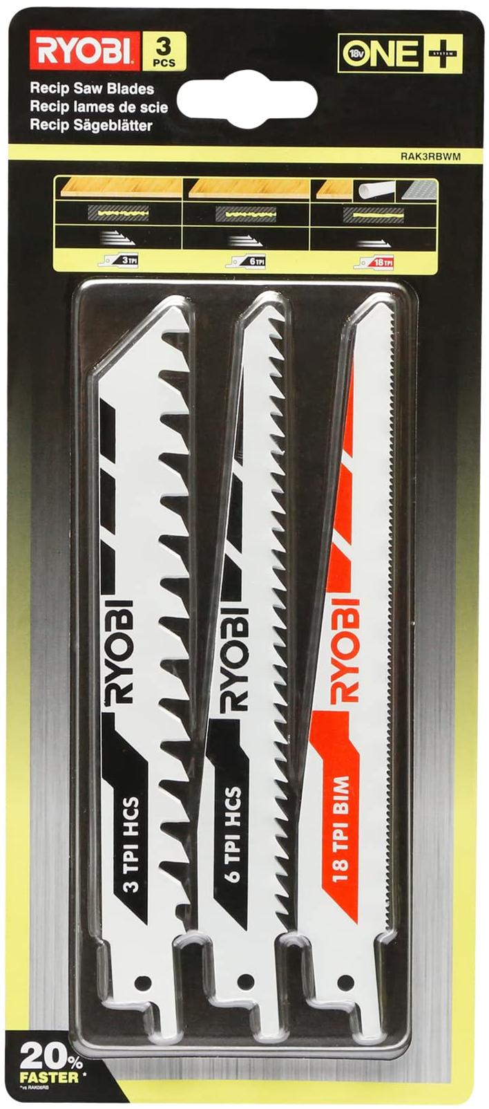 Ryobi Blister 3 lames scie sabre emmanchement universel