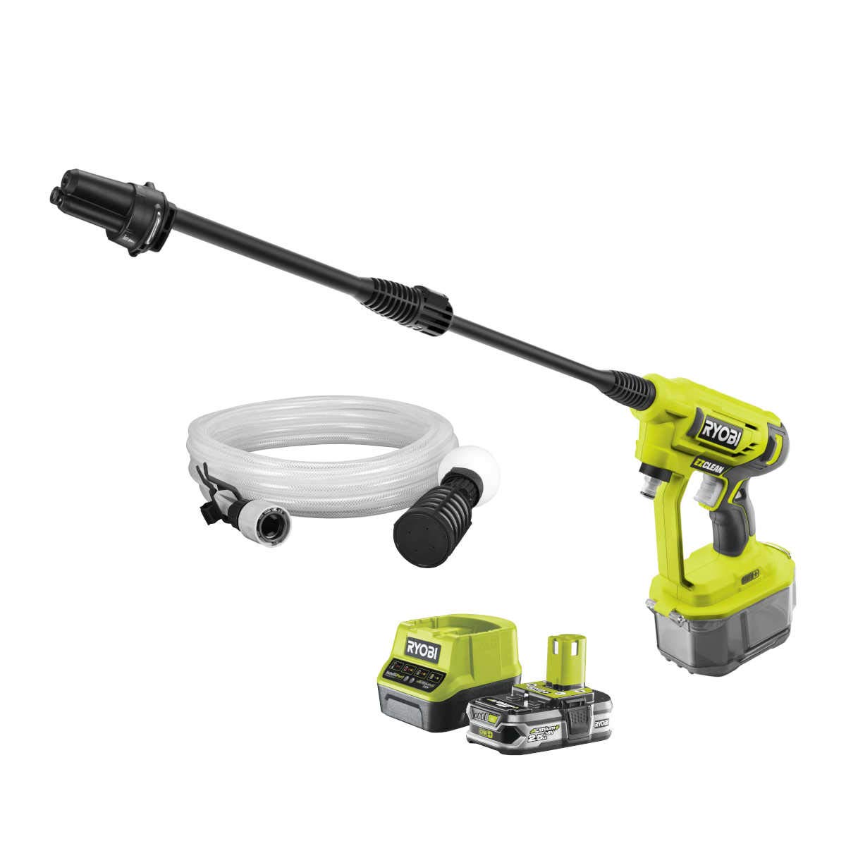 Ryobi Ryobi Pistolet à pression 18V OnePlus - Nettoyez et arrosez avec facilité grâce à ce pistolet haute pression sans fil Ryobi. Pression max. : 22 bars, débit max. : 182 l/h, batterie Lithium+ 18V ONE+ 2,5 Ah incluse.