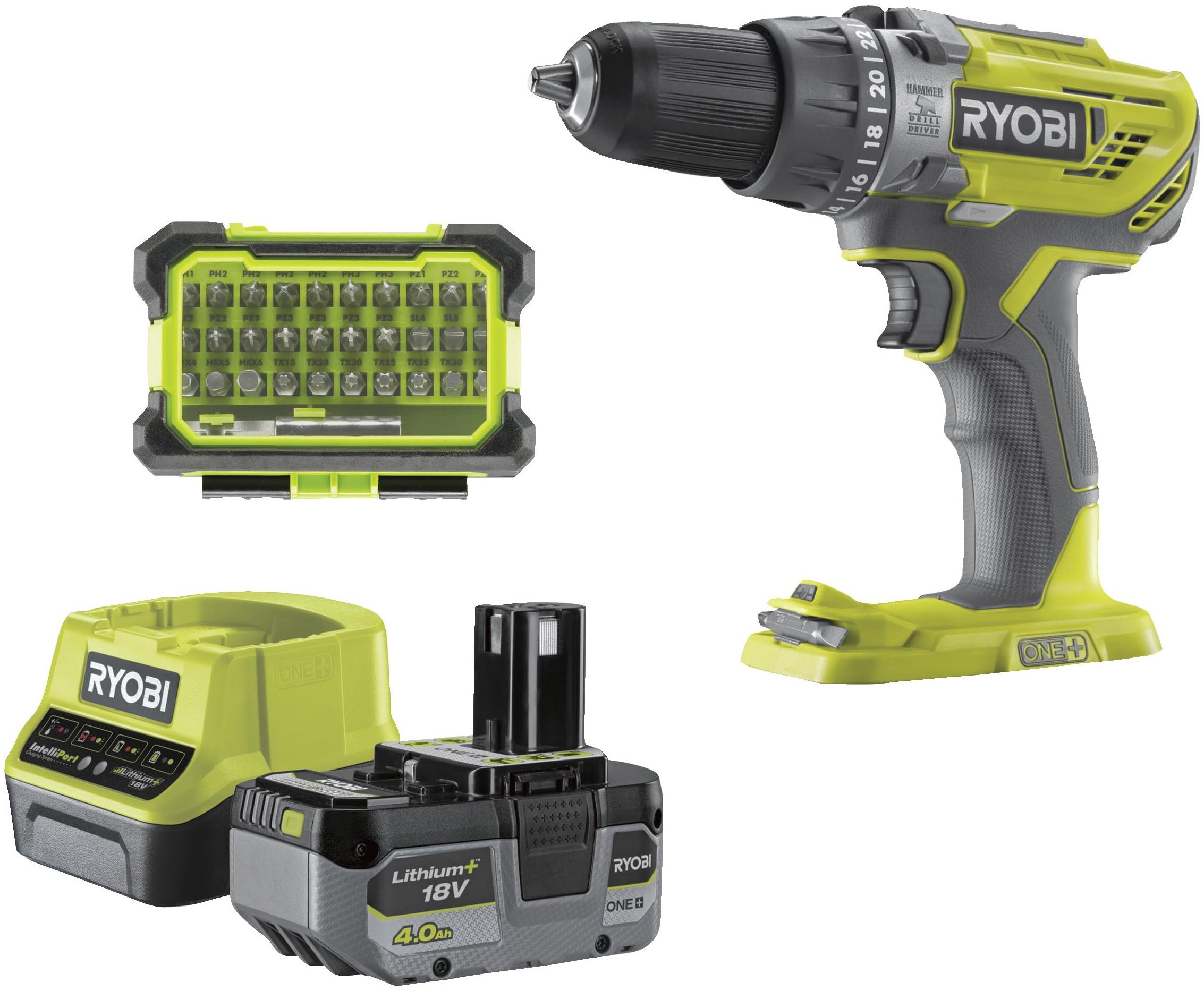 Ryobi perceuse ryobi visseuse r18pd3 18.0 V avec batterie sans fil 4.0 Ah