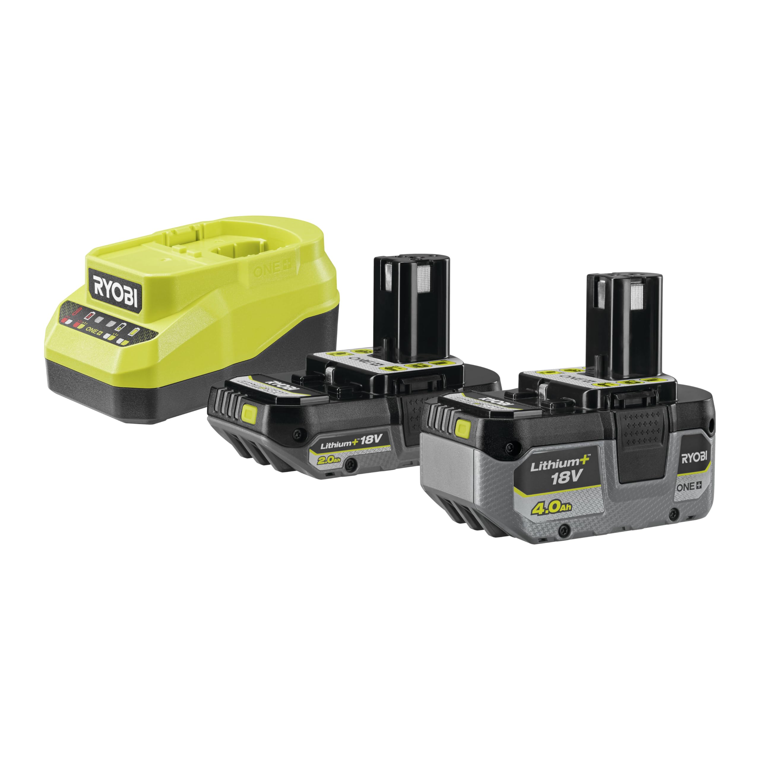 Ryobi Starter Set , 1 batterie lithium, 1 batterie compacte lithium+, 1 chargeur 2,0 A