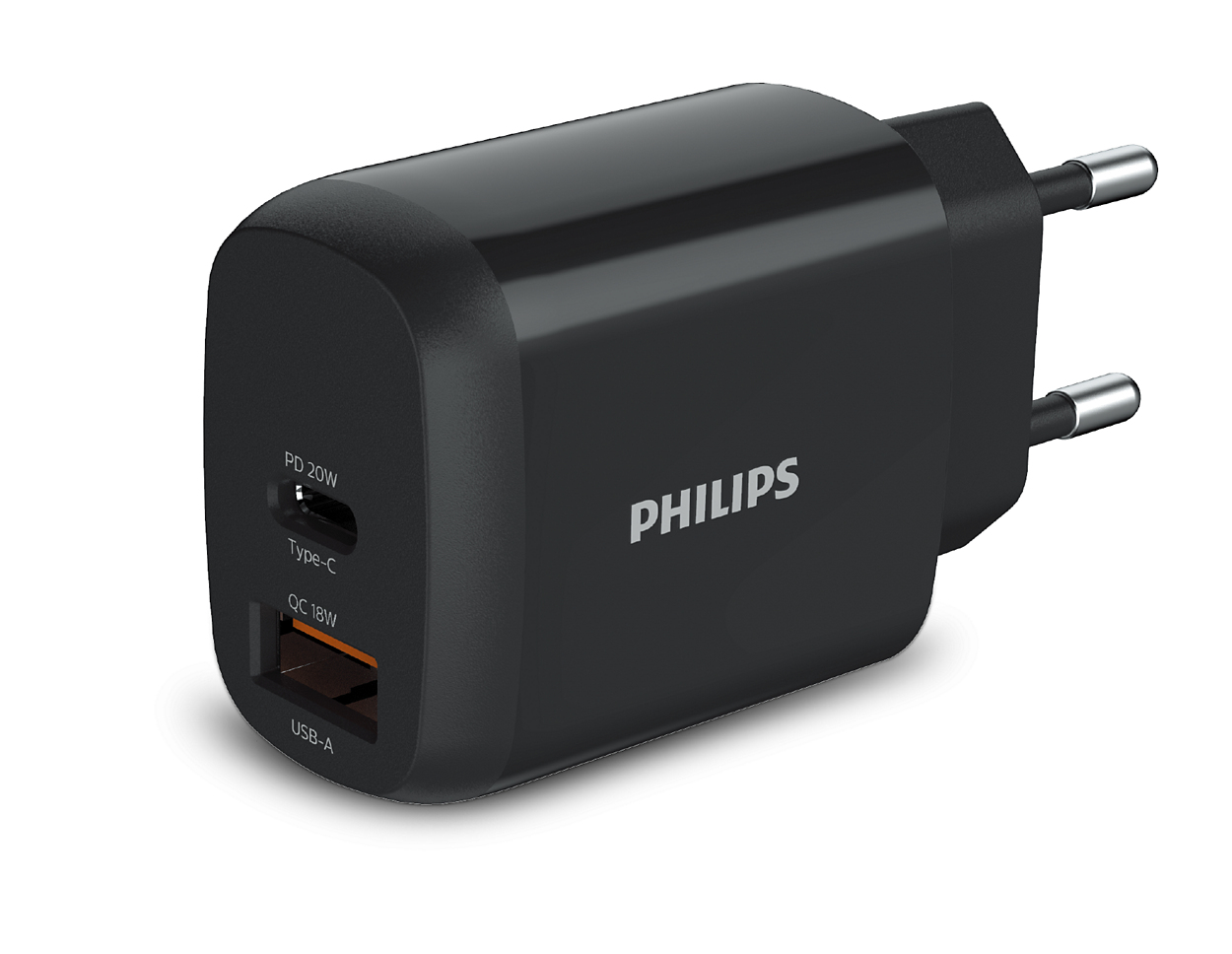 PHILIPS Chargeur secteur 18W 1 port USB Type C et 1 USB-A
