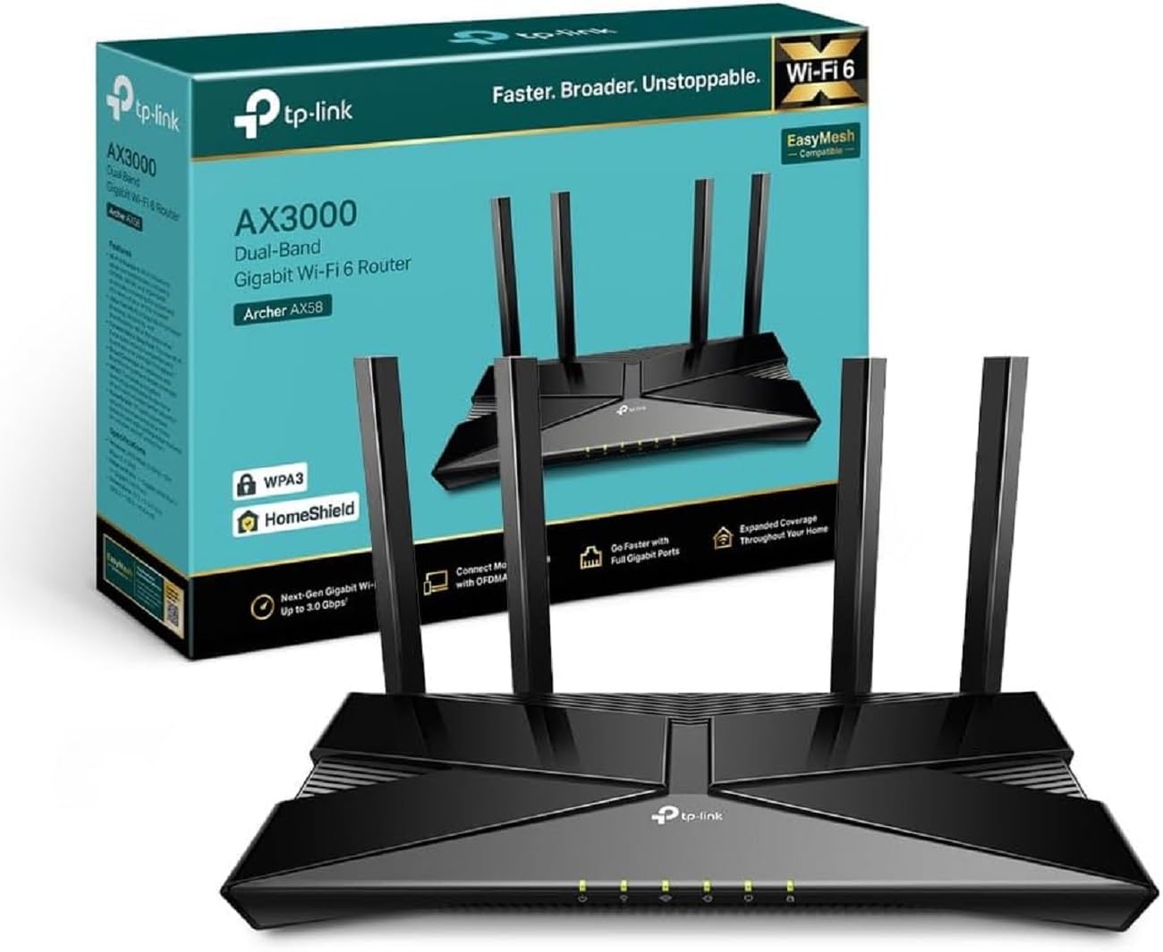 TPLINK AX3000 Gigabit Wi-Fi 6 RouterArcher AX58IPQ0509+QCN6102+RTL8367S -VB