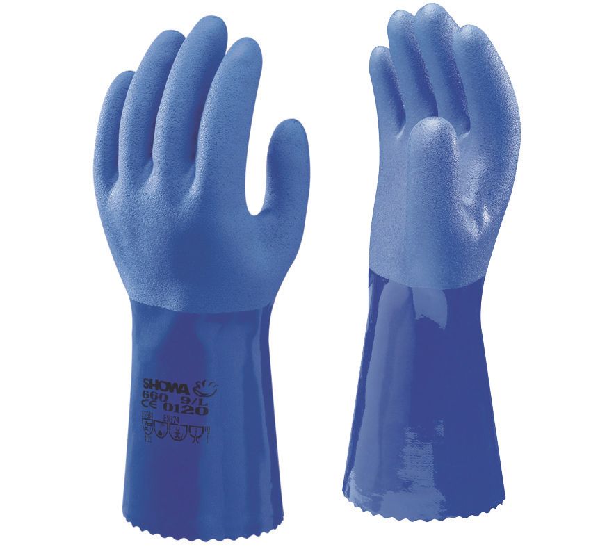 Showa Gants de protection chimique à manches longues 660 bleus taille L