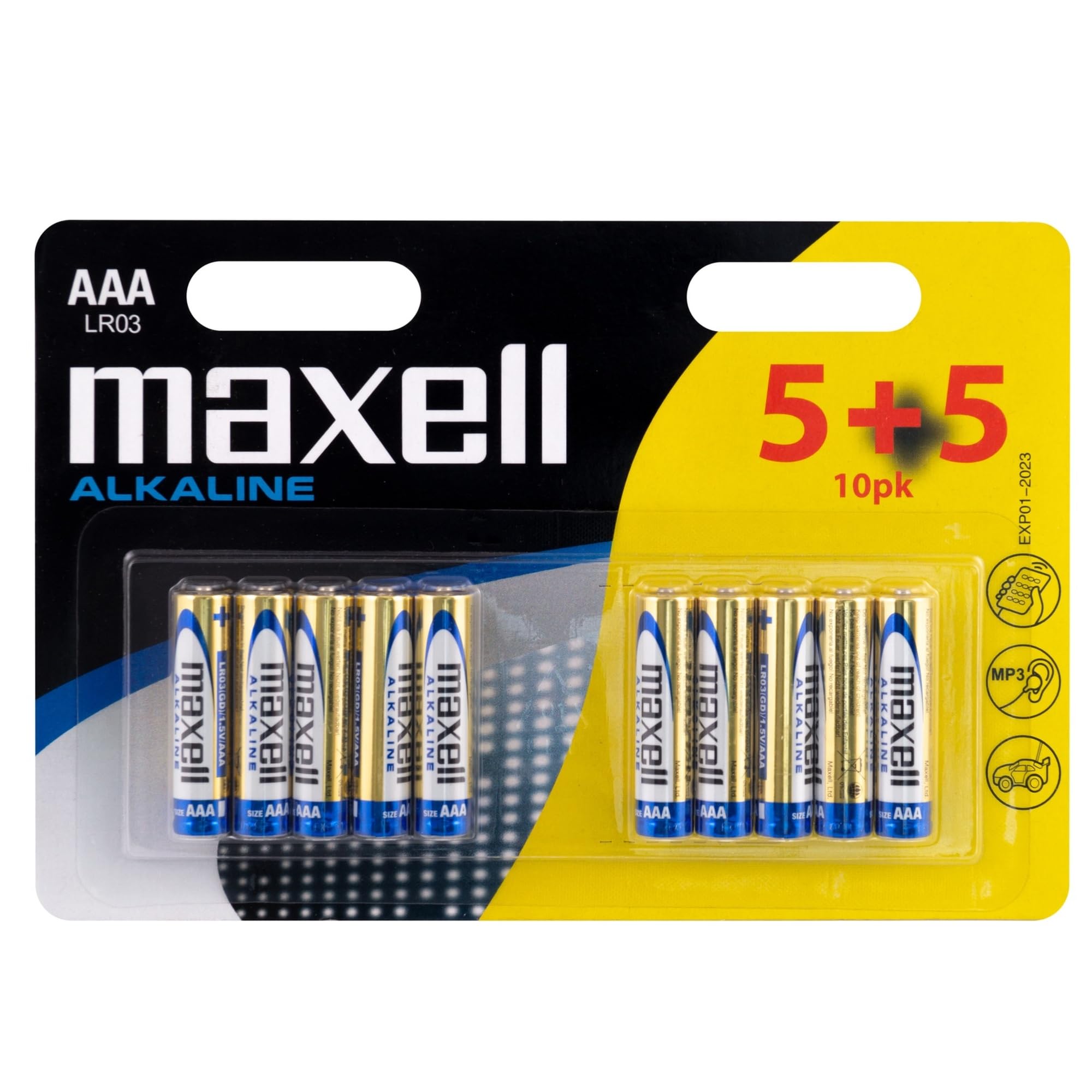 1Control Pack de 10 piles Alcalines Maxell type AAA (LR3) 1,5V