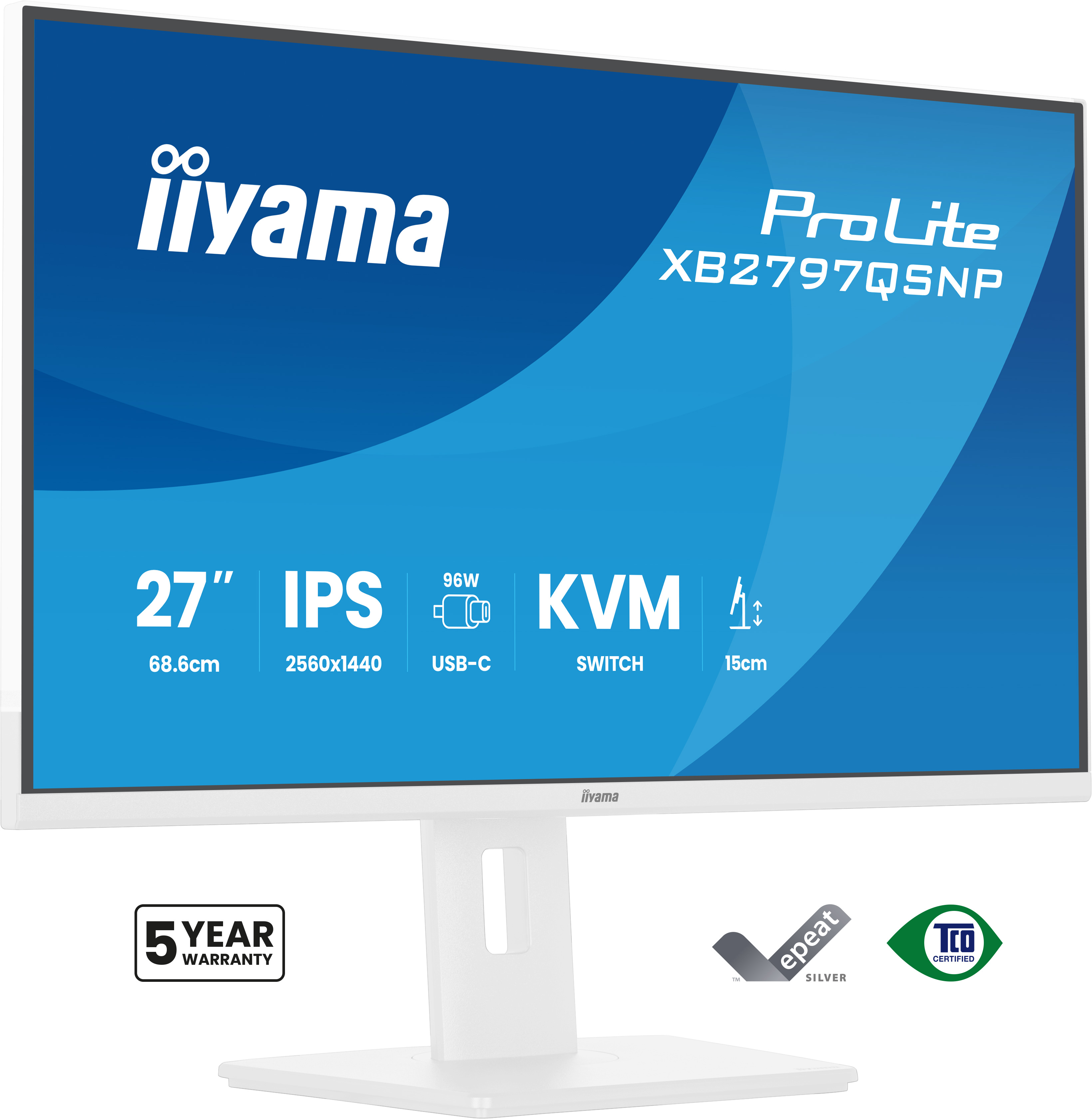 IIYAMA 27iWIDE LCD 2560 x 1440 QHD IPS panel LED Bl. Adaptive Sync USB-Hub(2xOut v3.2 +2xUSB-C(7.5 Watt)) Pivot Height Adjust 350cd/m 1000:1Static Contrast 80.000.000: