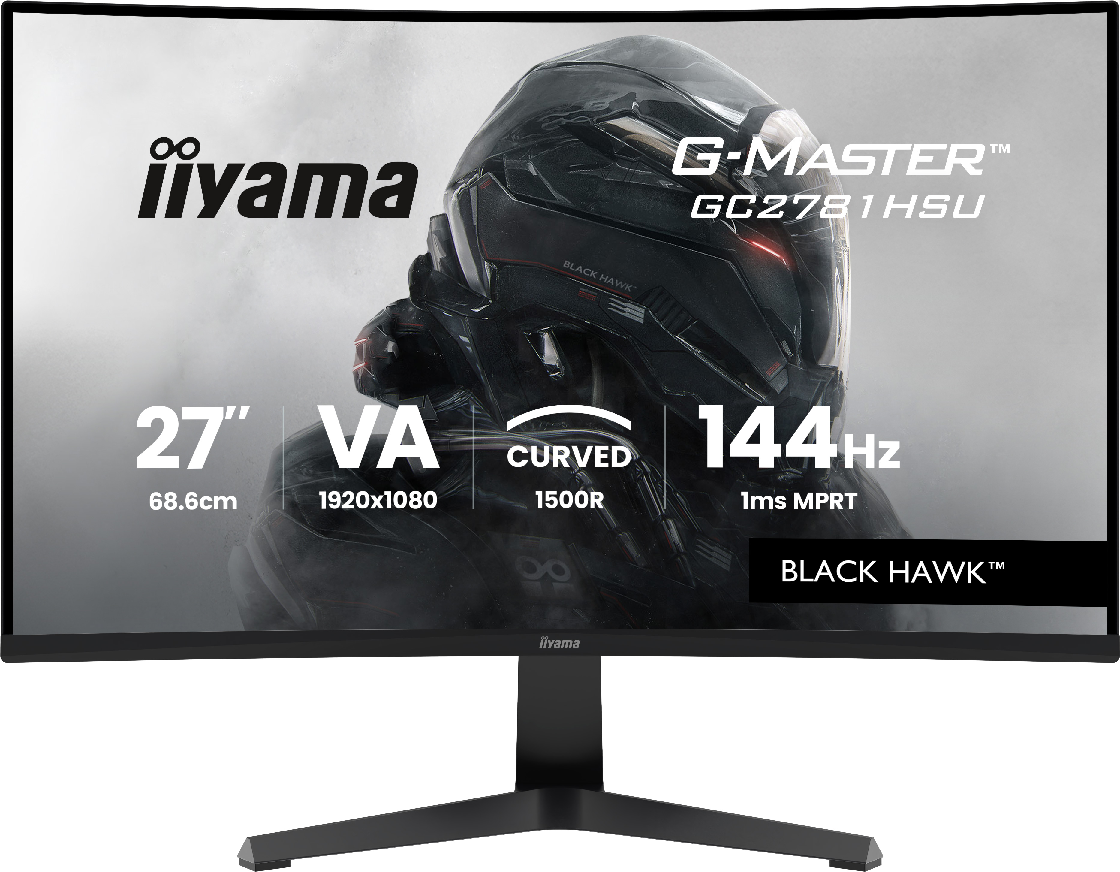 IIYAMA 27iWIDE LCD G-Master Black Hawk 1920 x 1080 144 Hz Curved VA panel LEDBl. USB-Hub (2xOut v2.0) FreeSync 350 cd/m 4000:1 Static Contrast 80.000.000:1 ACR Speaker