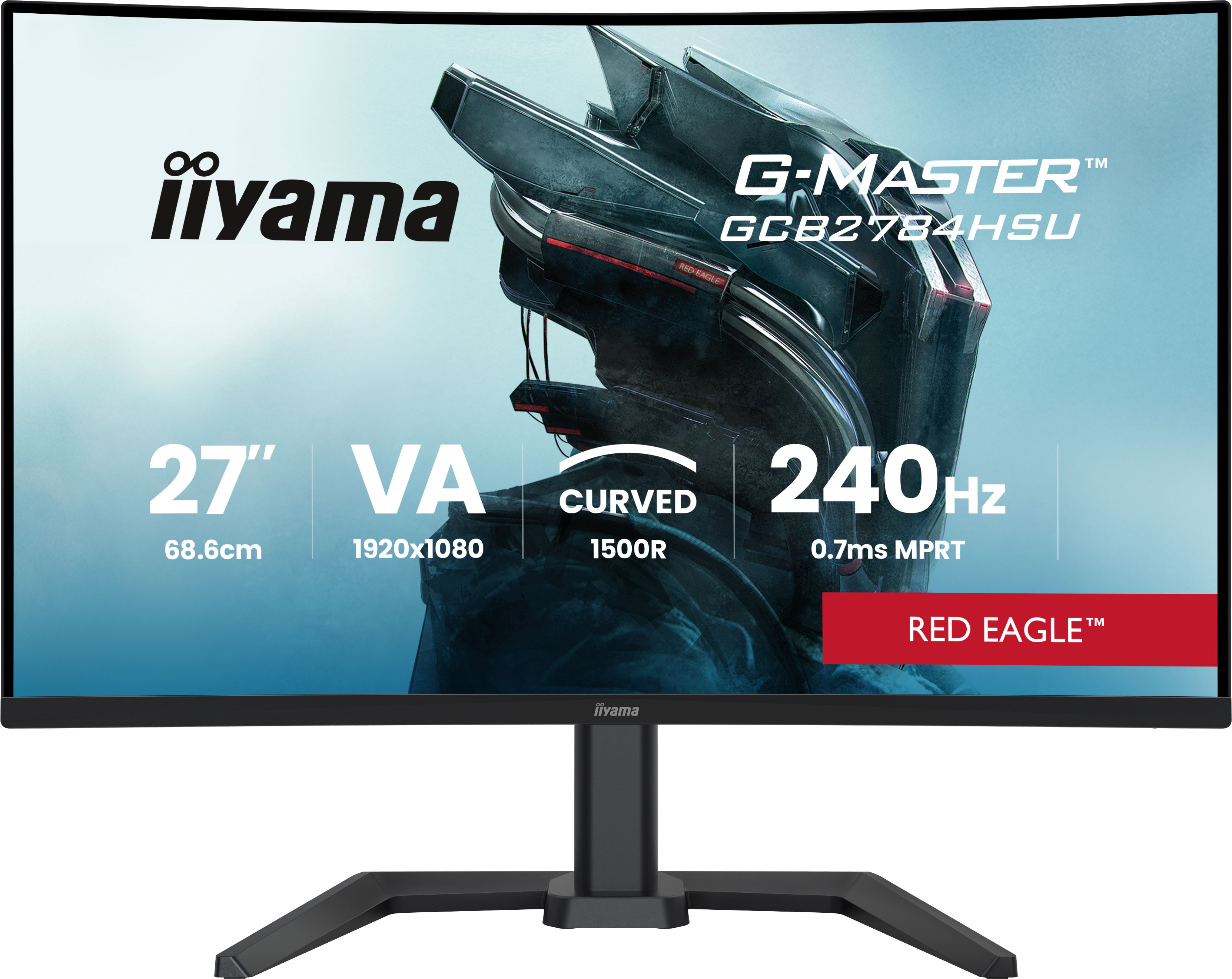 IIYAMA 27iWIDE LCD G-Master Red Eagle 1920 x 1080 240 Hz Curved VA panel LEDBl. USB-Hub (2xOut v2.0) FreeSync Premium Pivot Height Adjust. (15cm)350 cd/m 4000:1 Static