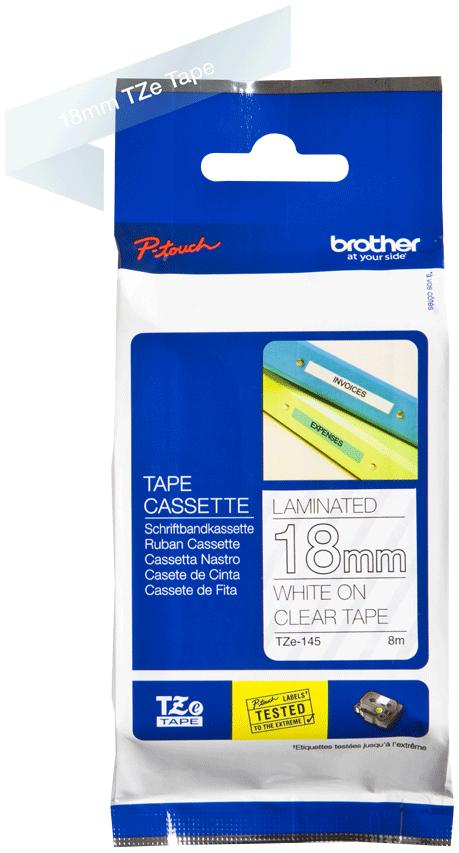 BROTHER P-TOUCH TZE-145 blanc sur clear 18mm