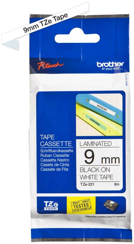 BROTHER P-TOUCH TZE-221 noir sur blanc 9mm