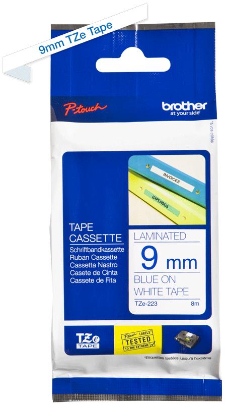 BROTHER P-TOUCH TZE-223 bleu sur blanc 9mm