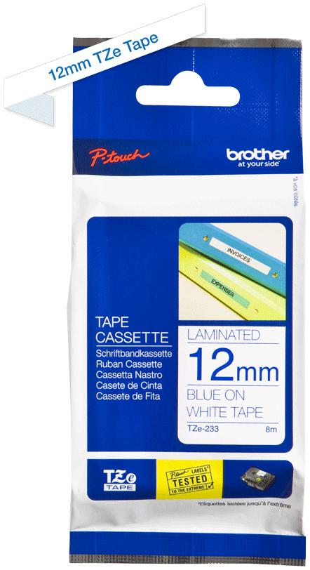 BROTHER P-TOUCH TZE-233 bleu sur blanc 12mm