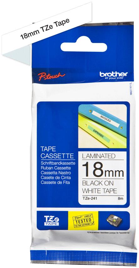 BROTHER P-TOUCH TZE-241 noir sur blanc 18mm pièce